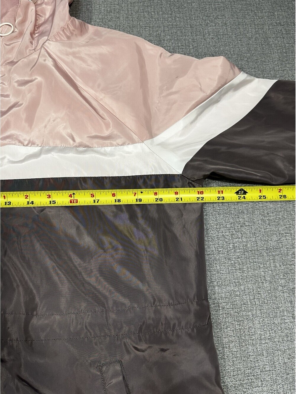 Maurices Colorblock Size M Windbreaker Jacket Pink White Gray Hooded Full Zip - Picture 12 of 14